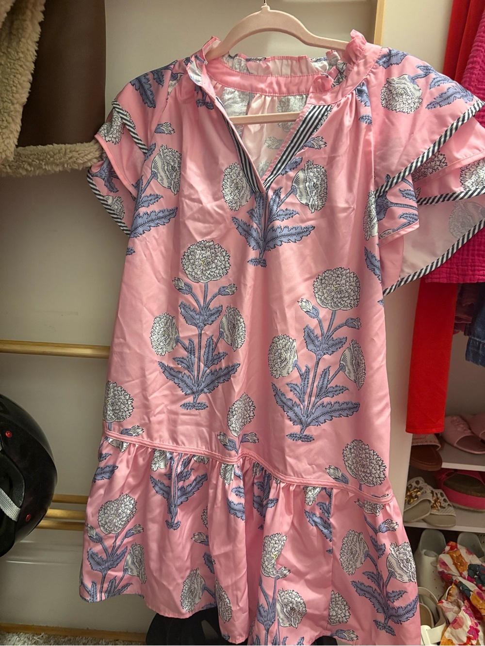 SHEIN Pink Floral Mini Dress with Blue Accents